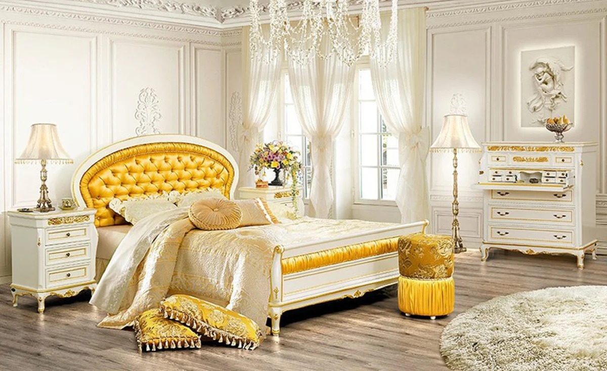 Luxury Baroque chest of drawers white / gold - Magnificent Baroque style bedroom chest of drawers - Luxury bedroom furniture in Baroque style - Baroque bedroom furniture