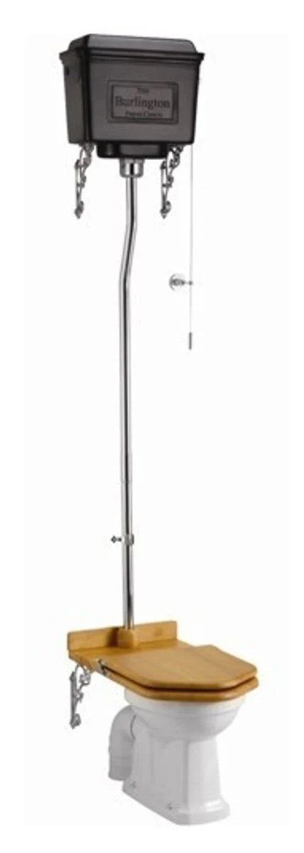 Luxury Art Nouveau toilet white / oak high-hanging with aluminum cistern painted black - baroque style antique style