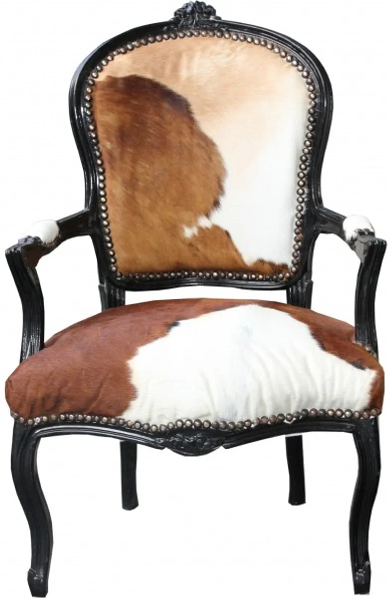 Baroque Salon Cowhide Brown-White / Black Mod1