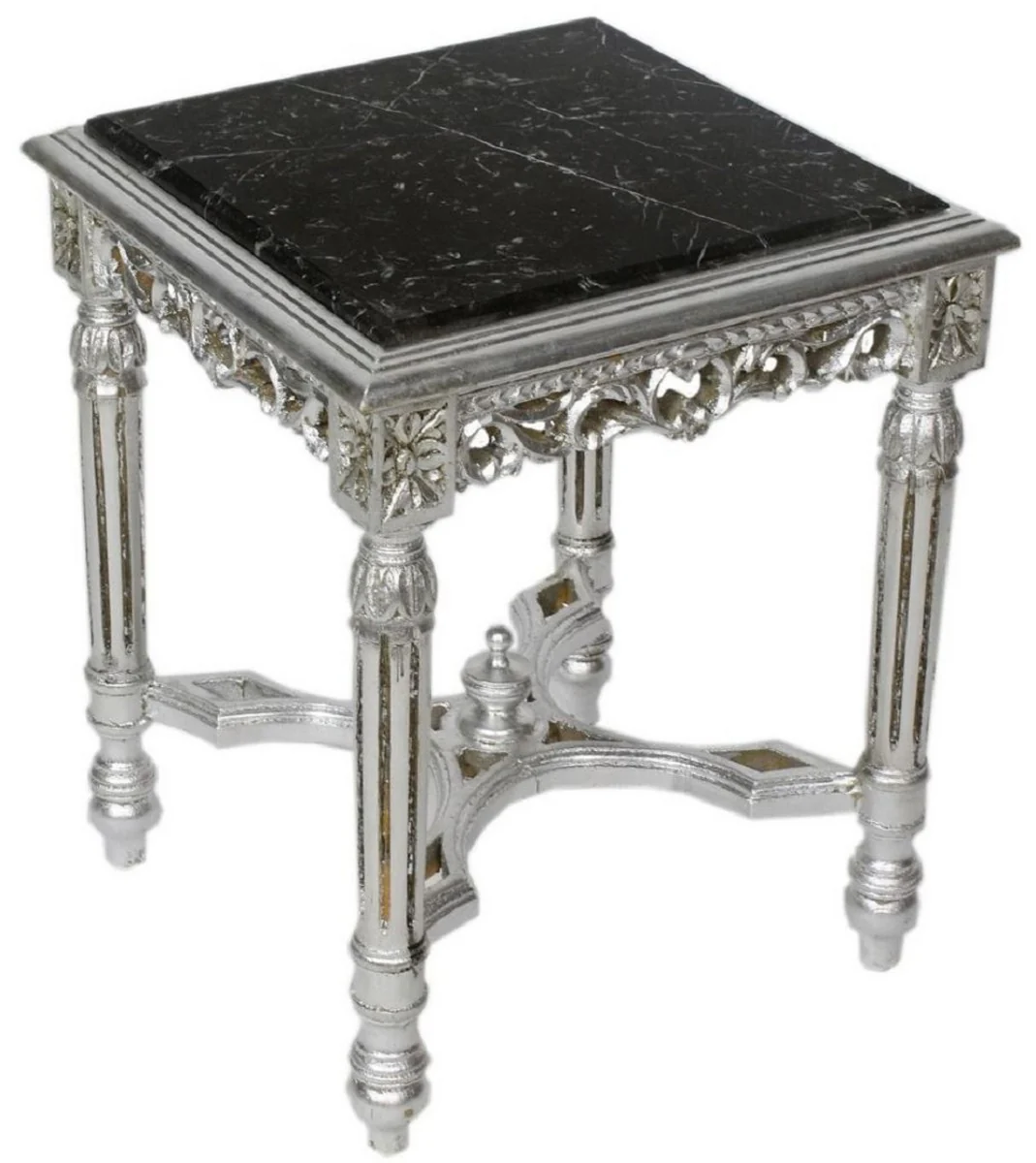 Baroque side table silver / black - handmade solid wood table with marble top - baroque living room furniture