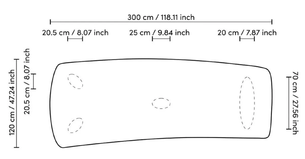 Luxury dining table natural colors 300 x 120 x H. 76.5 cm - solid wood kitchen table with slightly curved table top - dining room furniture - kitchen furniture - luxury furniture - luxury furnishings