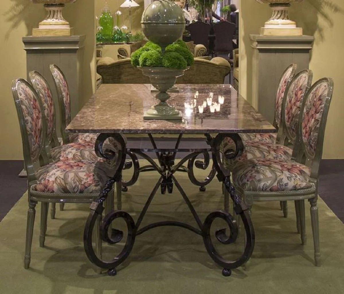 Luxury Baroque Dining Table Base Black - Hand-Forged Wrought Iron Frame - Dining Room Garden Patio Furniture