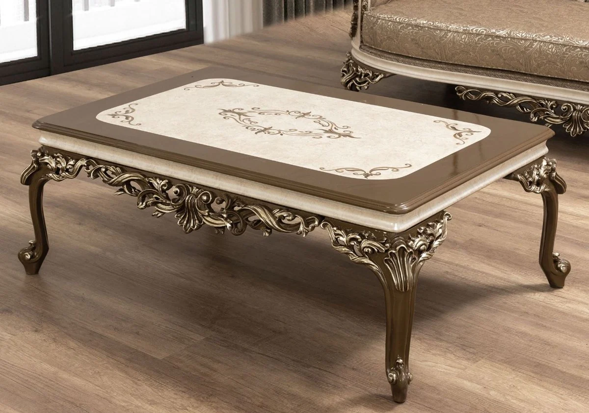 Luxury Baroque Coffee Table Brown / Cream / Gold - Handmade Solid Wood Living Room Table - Baroque Living Room Furniture - Noble & Magnificent