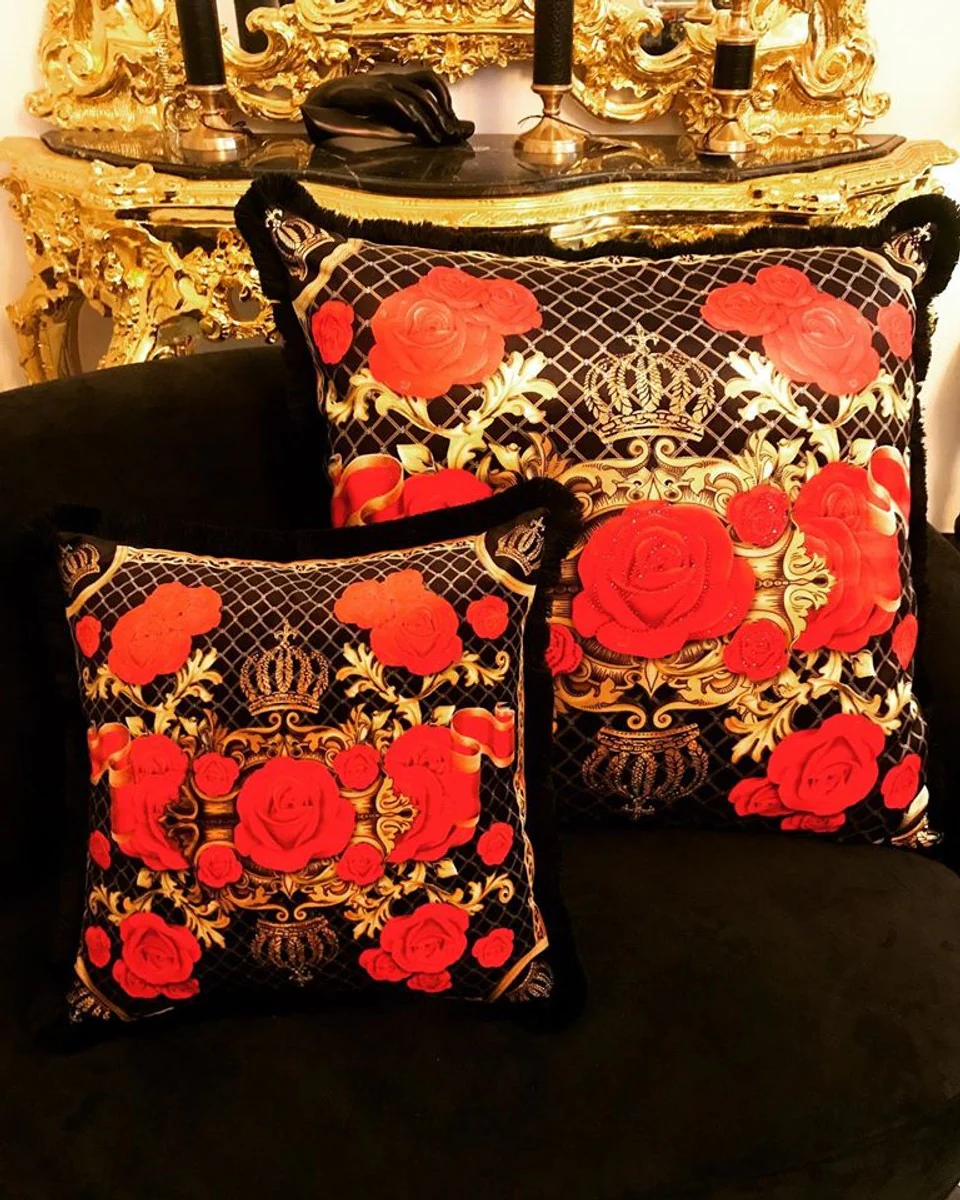 Huge XXL luxury baroque cushion Roses Pompöös by Harald Glööckler 80 x 80 cm with sparkling rhinestones