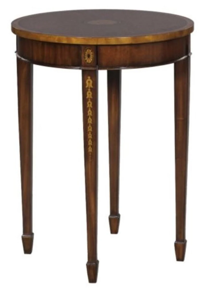 Luxury Art Nouveau mahogany side table brown / gold Ø 51 x H. 69 cm - Small round side table with drawer