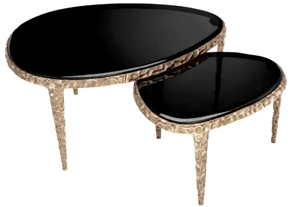 Luxury side table set vintage brass / black - 2 aluminum tables with glass tops - living room furniture - hotel furniture - luxury furniture - luxury furnishings - furniture luxury