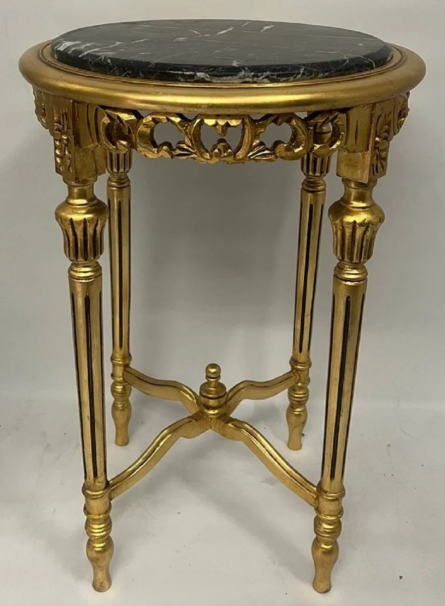 Baroque side table gold / black - handmade antique style solid wood table with marble top - living room furniture in baroque style - antique style furniture - baroque furniture