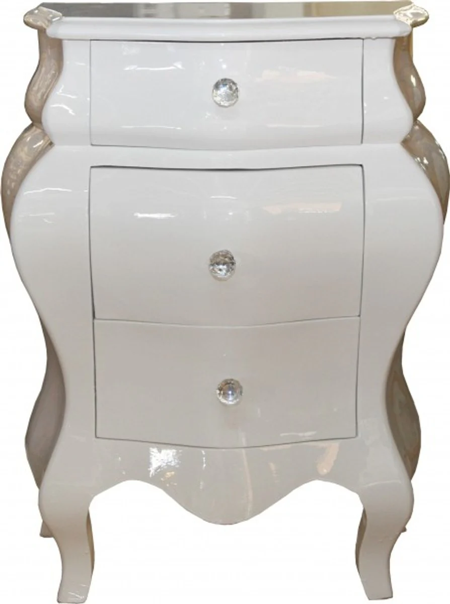 Baroque chest of drawers white glossy H 72 cm, W 57 cm - bedside table console