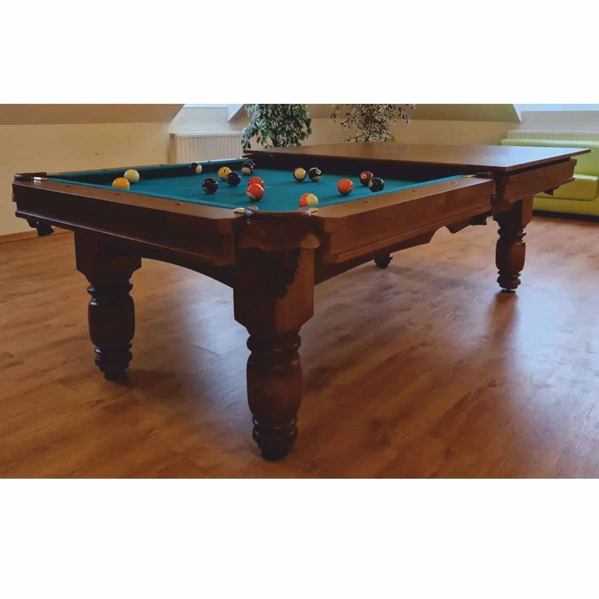 Luxury Baroque Pool Billiard Table / Dining Table 7ft Brown / Green
