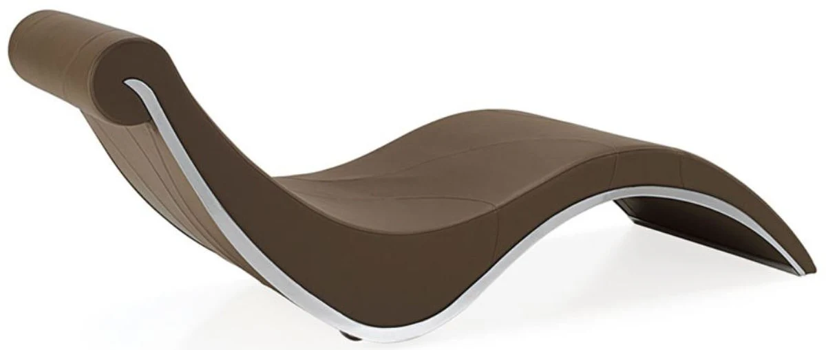 Luxury designer lounge chair with wheels brown / silver 200 x 70 x H. 70 cm - Elegant faux leather chaise longue - Relax armchair - Relax lounger - Luxury living room furniture