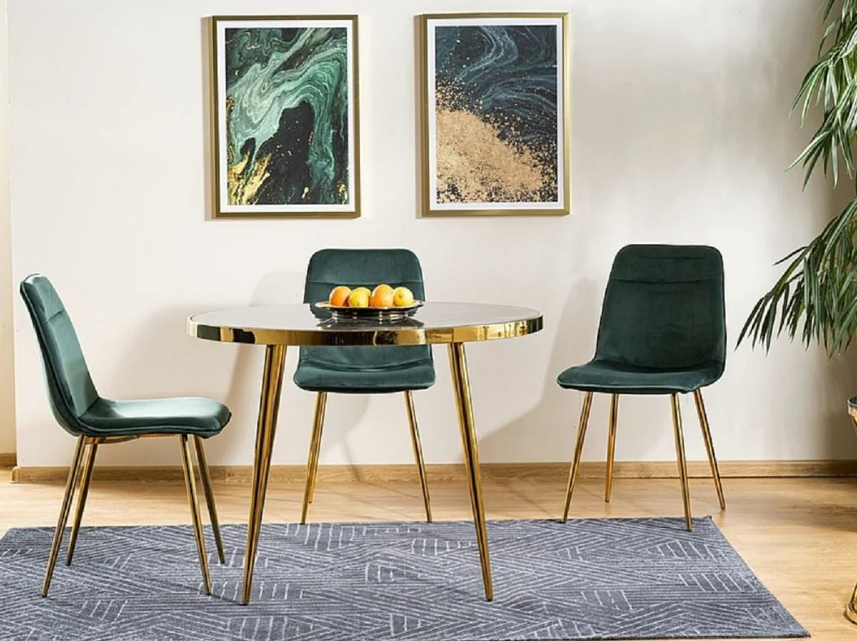 Luxury dining table black / gold Ø 100 x H. 75 cm - Round dining room table with glass top in marble look - Dining room furniture - Kitchen furniture