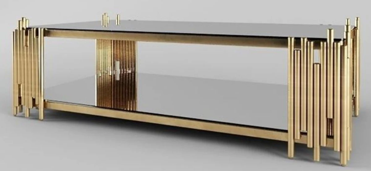 Designer coffee table gold 100 x 60 x H. 45 cm - Rectangular living room table with glass tops - Luxury living room furniture
