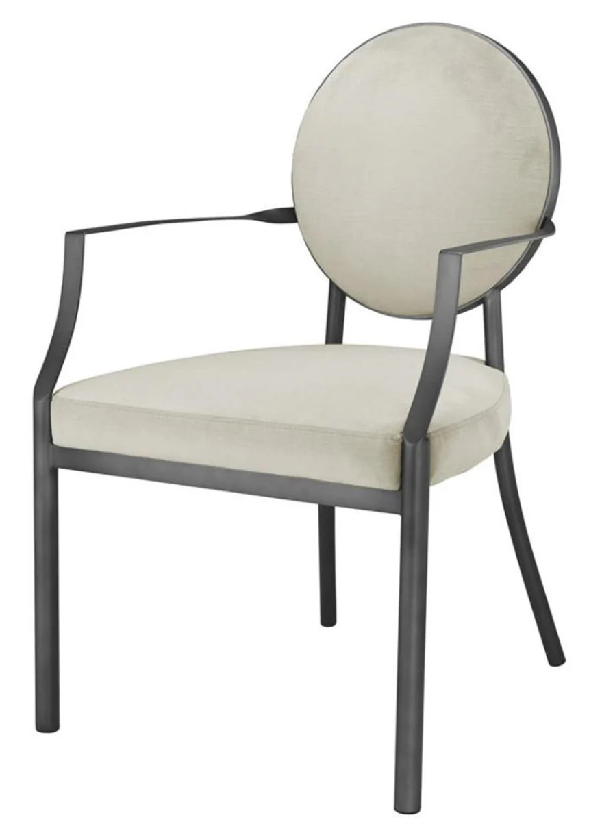 Dining room chair with armrests matt silver / light gray 60.5 x 60 x H. 91 cm - Luxury dining room furniture