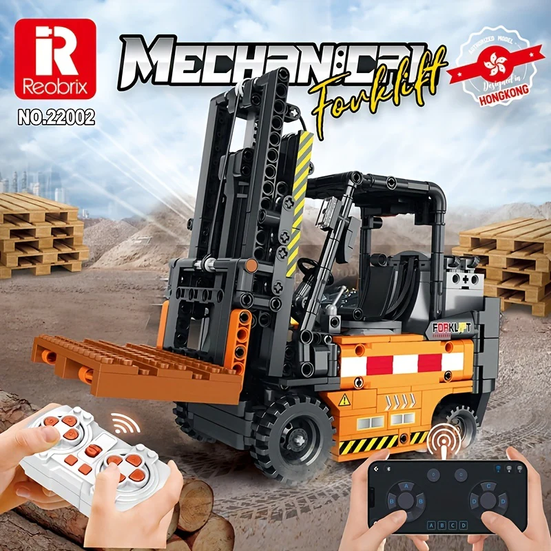 722-teiliges Bausteinset für technische Gabelstaplermodelle – Doppelferngesteuerter Bulldozer, Bagger und Auto – perfektes Dekompressionsgeschenk für Erwachsene!