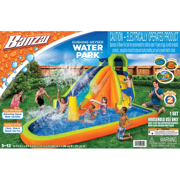 BANZAI Surf Rider aufblasbares Wasserpark-Spielzentrum – Tunnel-Wasserrutsche und Kletterwand – Sommerspaß im Freien für Kinder und Familien