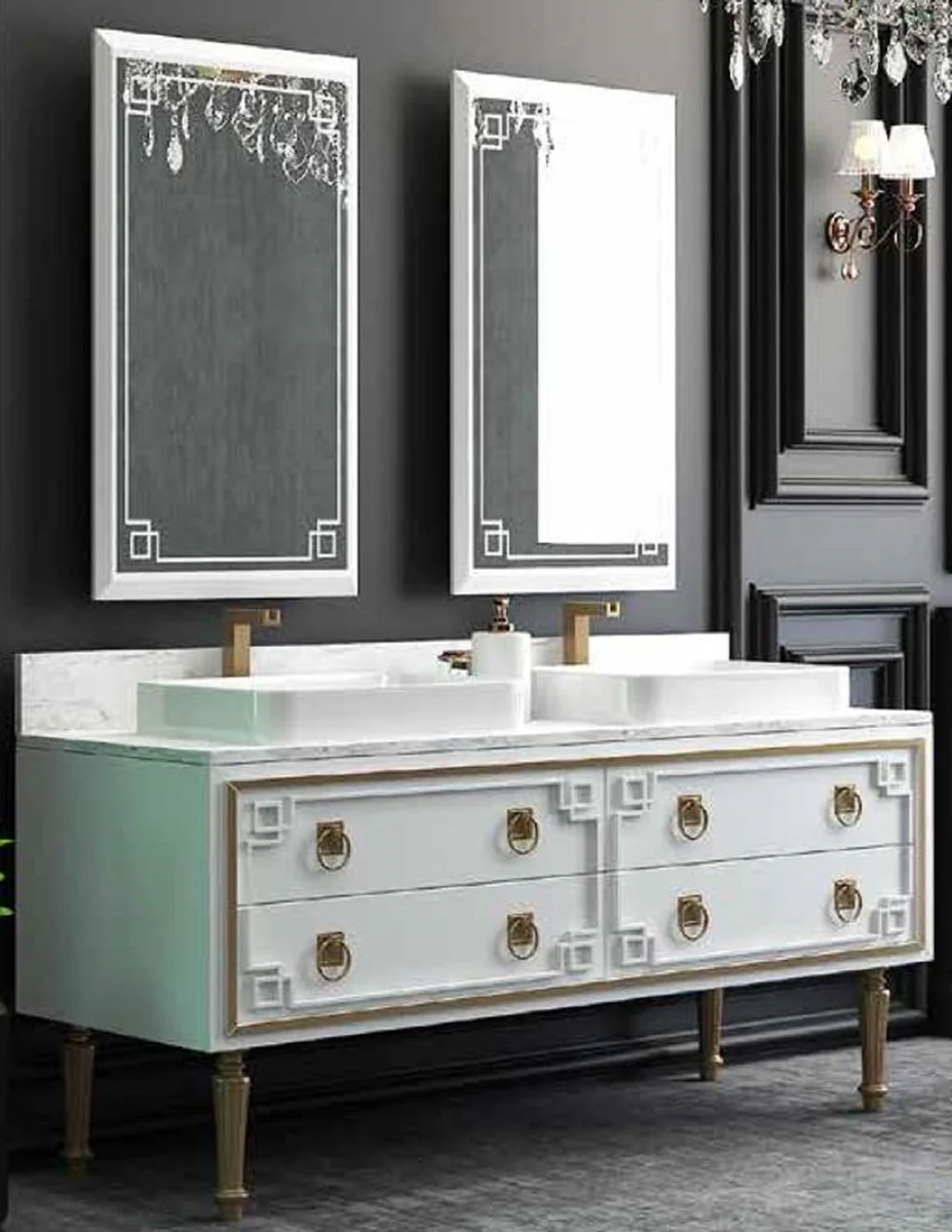 Luxury bathroom set white / gold - 1 vanity unit with 4 drawers and 2 sinks and 2 wall mirrors - luxury bathroom furniture