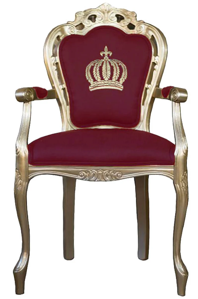 Pompöös by Luxury Baroque Dining Chair with Armrests Wine Red / Gold - Pompöös Baroque Chair designed by Harald Glööckler