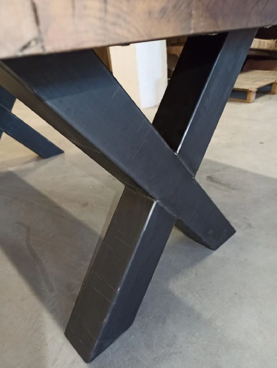 Country house style dining table with glass top brown / black 200 cm - Rustic dining room furniture