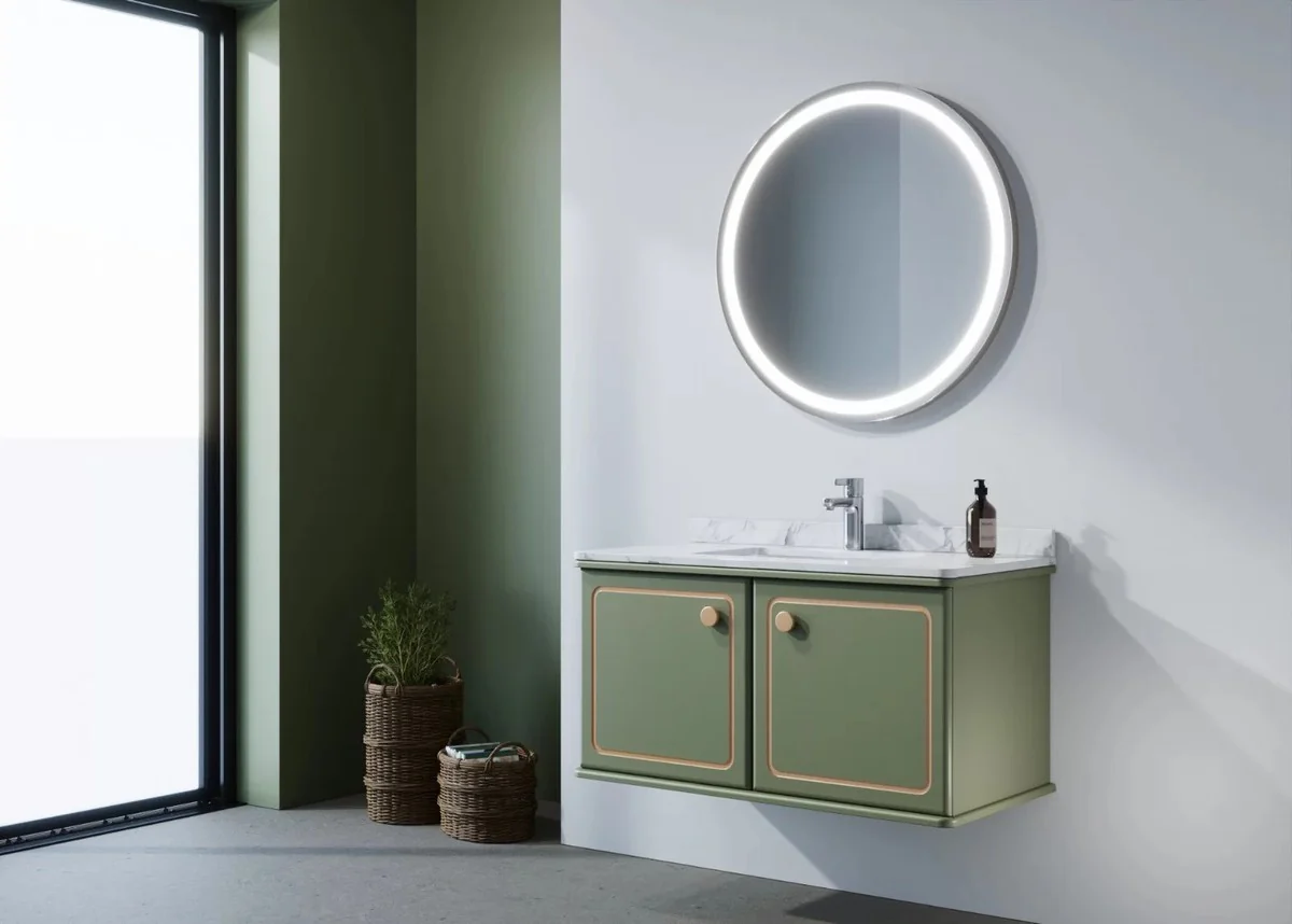 Luxury bathroom set green / gold with marble top - hotel bathroom interior