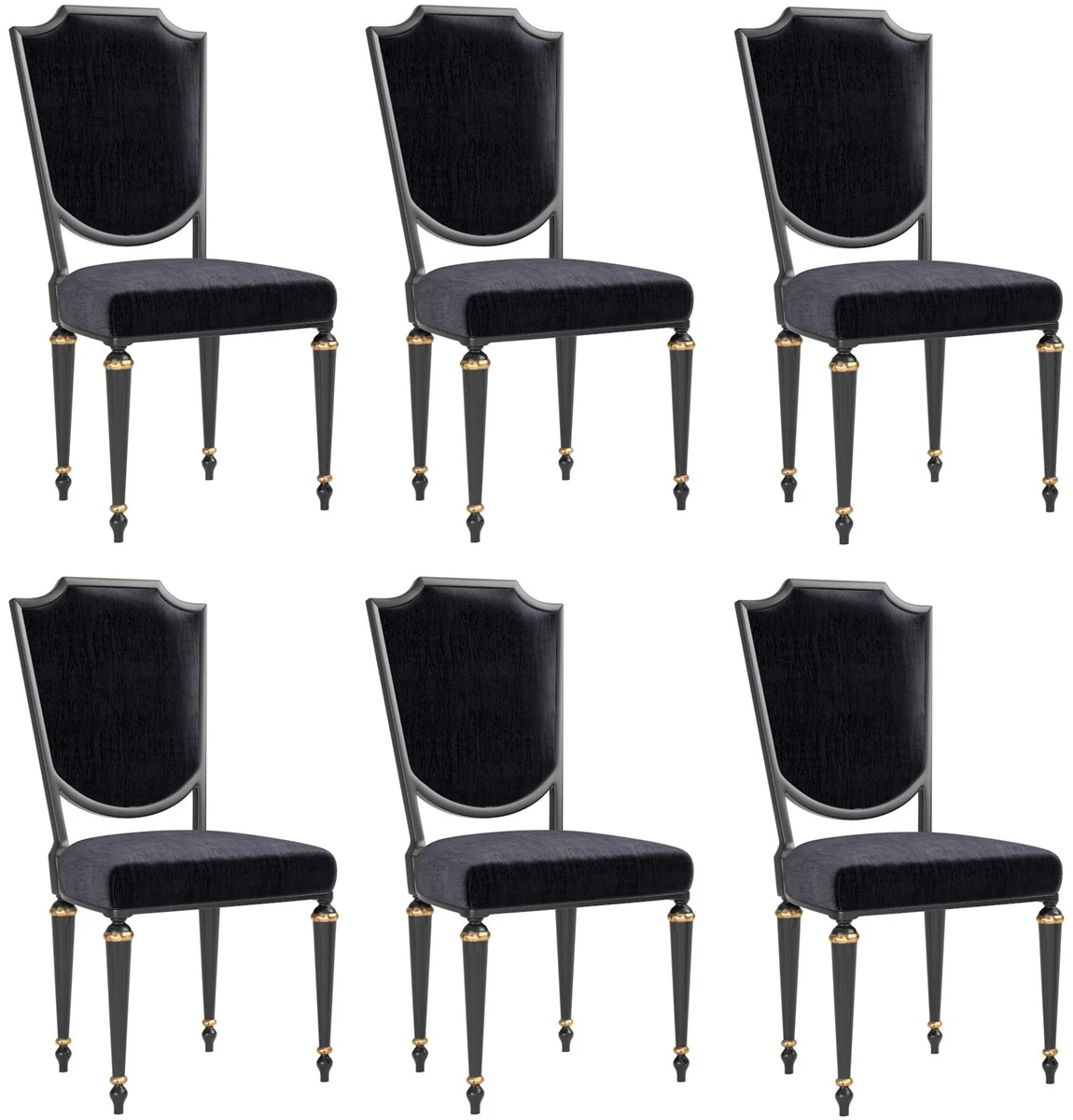 Luxury Baroque Dining Room Chair Set Black / Antique Gold 50 x 50 x H. 105 cm - Noble Kitchen Chairs - Baroque Chairs Set of 6 - Dining Room Furniture