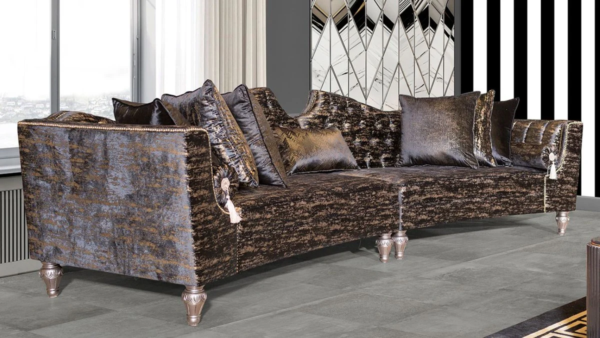 Luxury Baroque Sofa Black / Gold / Silver - Curved Living Room Sofa - Hotel Sofa - Luxury Baroque Living Room & Hotel Furniture
