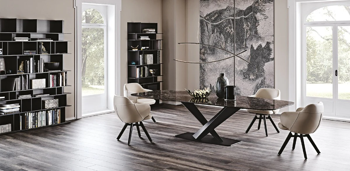 Luxury dining table black / black 300 x 120 x H. 75 cm - Dining room table with high-quality ceramic table top - Modern dining room furniture - Luxury quality - Made in Italy