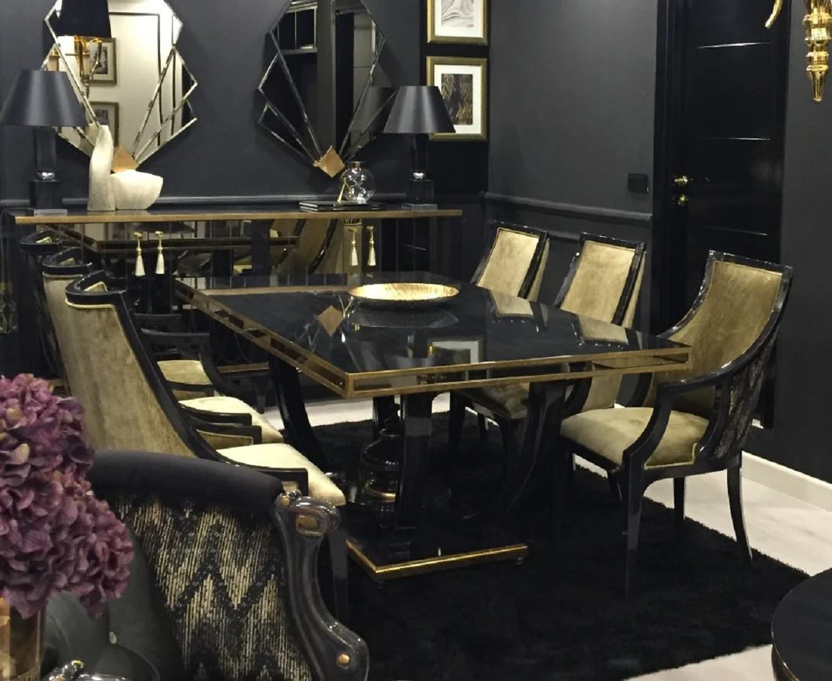 Luxury baroque dining room set gold / black - 1 dining table & 6 dining chairs - noble dining room furniture in baroque style - luxury quality