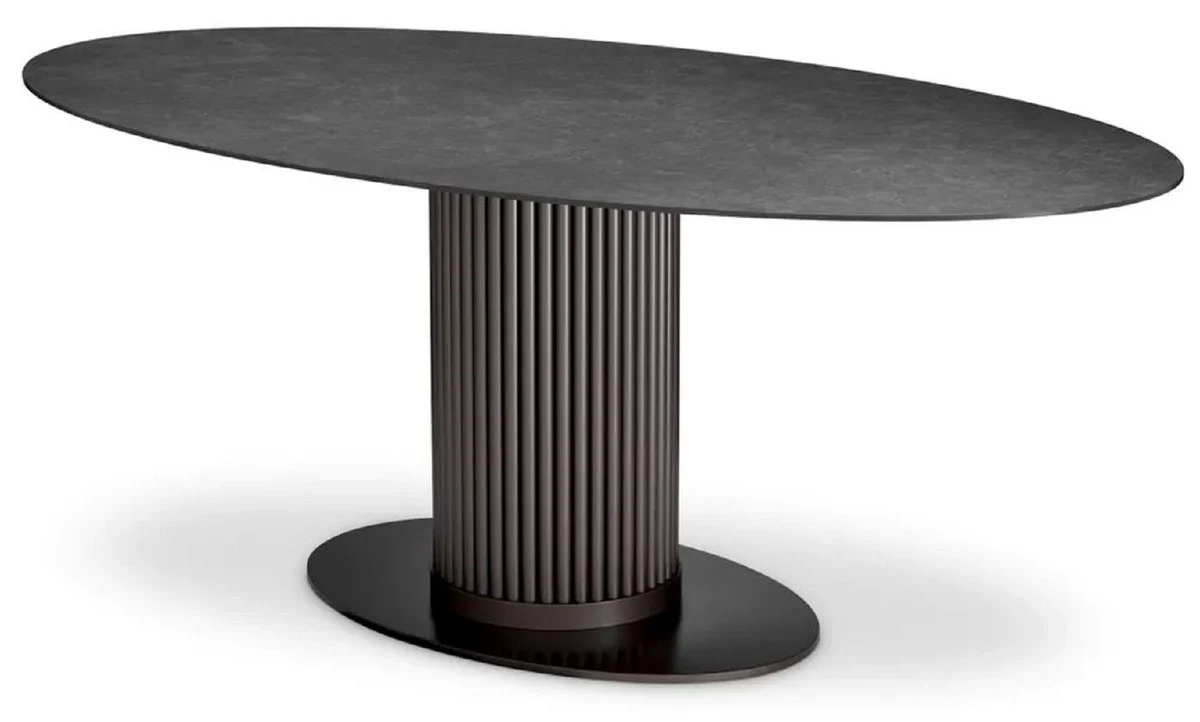 Luxury dining table black / bronze 200 x 119 x H. 78.5 cm - Oval kitchen table with ceramic table top in marble look - Dining room furniture - Kitchen furniture - Luxury furniture - Luxury quality