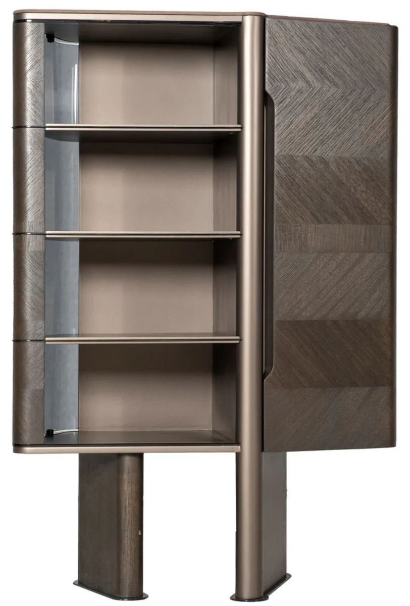 Luxus Vitrine Dunkelbraun / Bronze 105,95 x 48,15 x H. 170 cm - Vitrinenschrank mit Tür - Hotel Möbel - Luxus Möbel - Luxus Kollektion