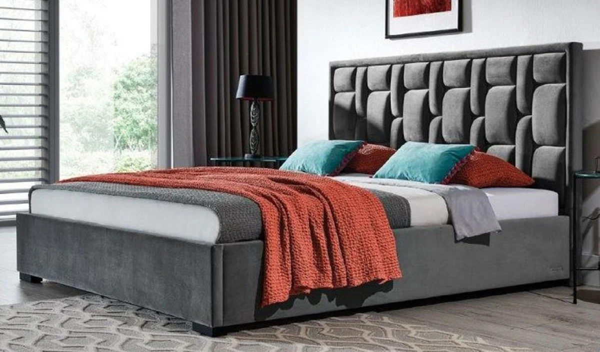 Luxury Double Bed Gray / Black - Various Sizes - Modern Solid Wood Bed with Headboard - Bedroom Furniture - Luxury Collection