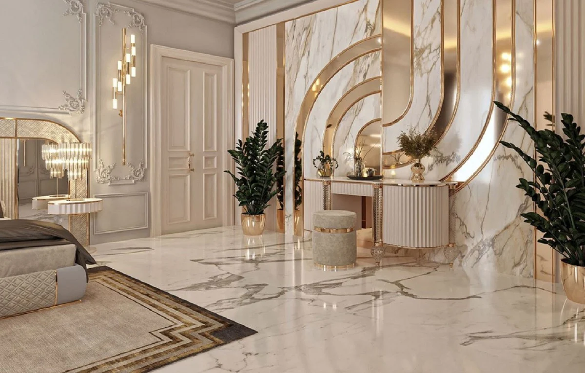 Luxury stool gray / gold Ø 45 x H. 45 cm - Round stool - Bedroom furniture - Luxury furniture - Luxury furnishings