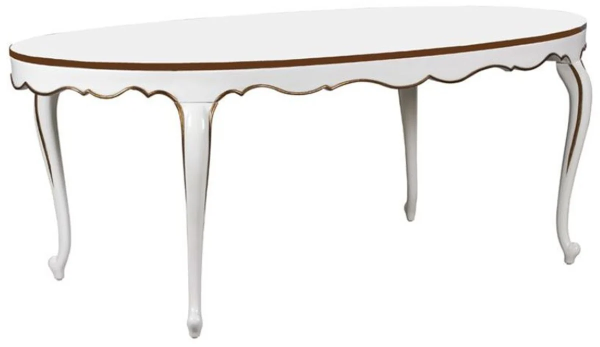 Luxury baroque dining table white / gold 207 x 114 x H. 78 cm - Oval mahogany kitchen table - Baroque dining room furniture - Luxury quality