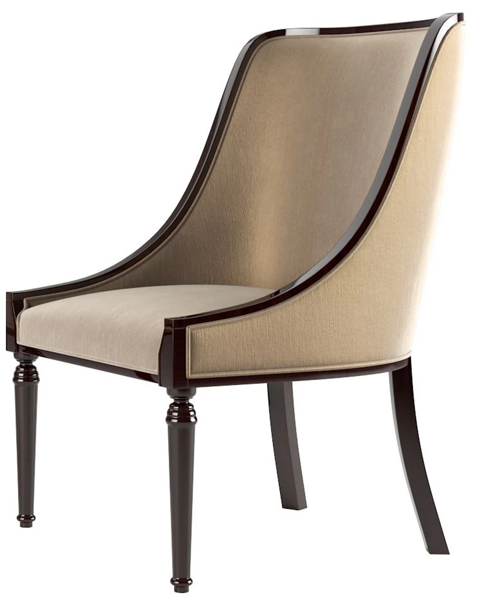 Luxury Baroque Dining Room Chair Set Beige / Dark Brown High Gloss 50 x 50 x H. 92 cm - Elegant Kitchen Chairs Set of 6 - Baroque Dining Room Furniture