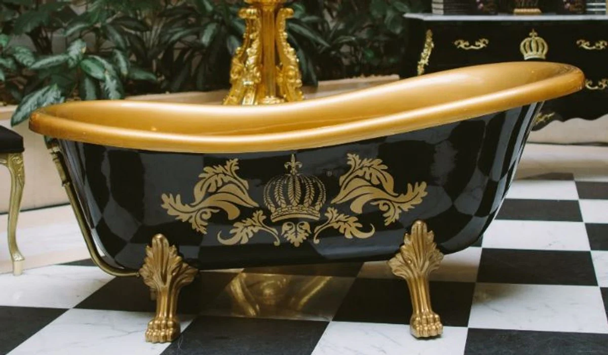 Pompöös by Luxus bathtub deluxe freestanding by Harald Glööckler black / gold / black 1470mm with gold-colored lion feet