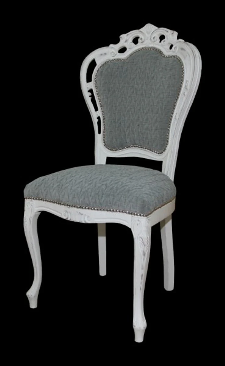 Baroque dining room chair without armrests gray / antique white - designer chair - luxury quality