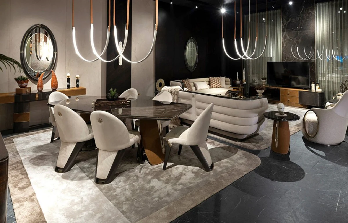 Luxury dining room chair set of 6 cream / gray / gold 57 x 70 x H. 91.5 - dining room furniture - luxury furniture - luxury furnishings