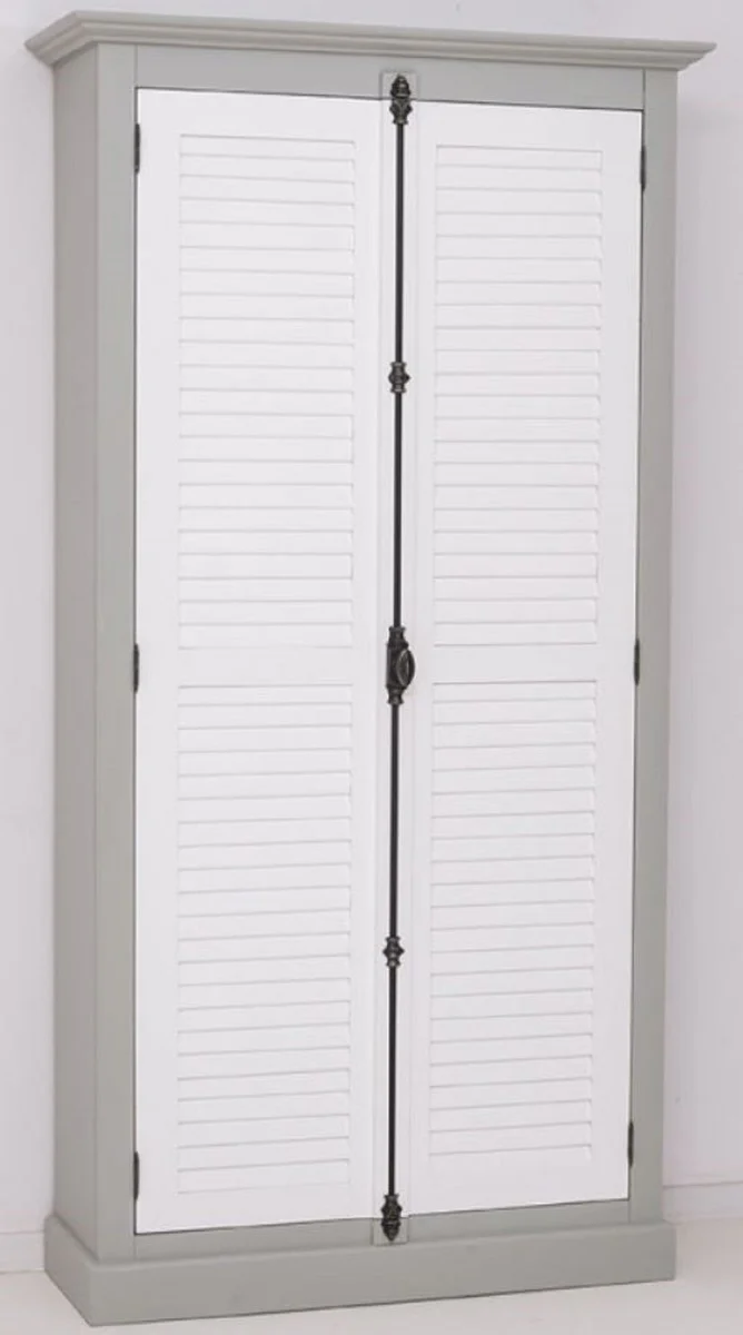 Country house style wardrobe gray / white 109 x 40 x H. 210 cm - Solid wood bedroom wardrobe with 2 doors - Country house style bedroom furniture - Solid wood furniture in country house style