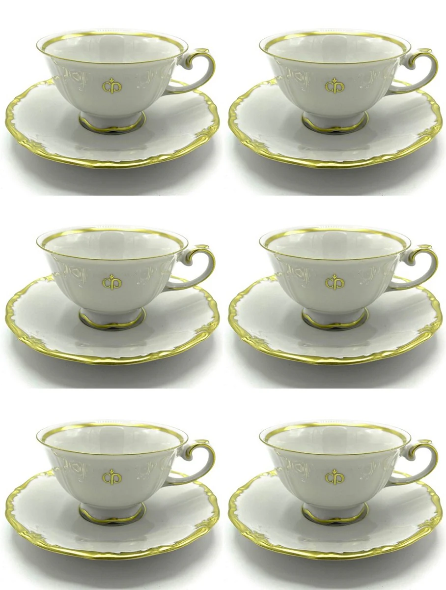 Luxury Baroque coffee cups set of 6 white / gold - noble Reichenbach porcelain - Made in Germany