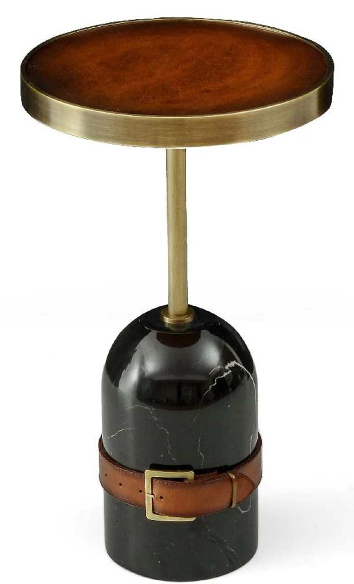Luxury side table brown / brass / black Ø 29.5 x H. 51.5 cm - Round table with marble base - Living room furniture - Luxury furniture