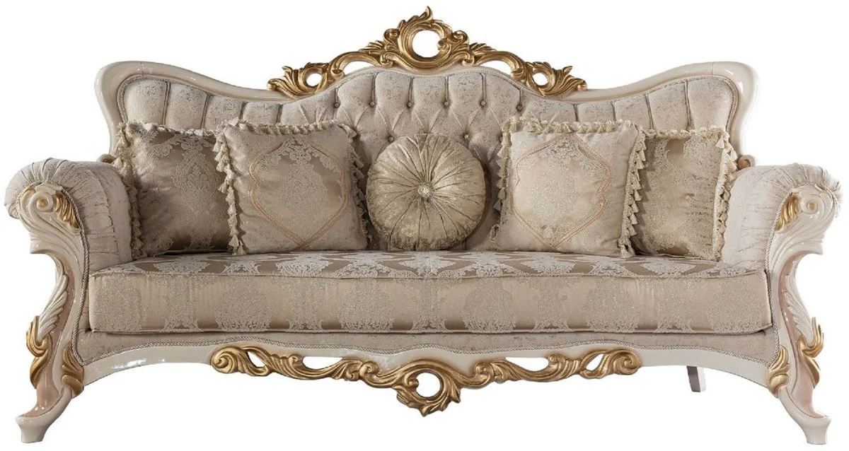 Luxury Baroque Sofa Gray / Copper / White / Beige / Gold - Magnificent Living Room Sofa with Pattern - Baroque Living Room Furniture - Noble & Magnificent