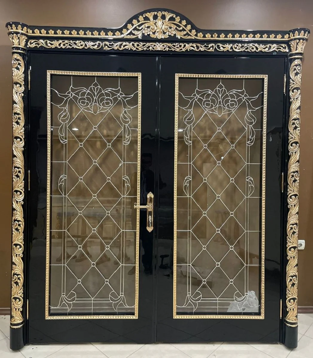 Luxury Baroque double apartment door black / gold - Magnificent solid wood door with frame - Luxury furniture in the Baroque style - Baroque furniture - Hotel furniture - Baroque furnishings - Noble & magnificent