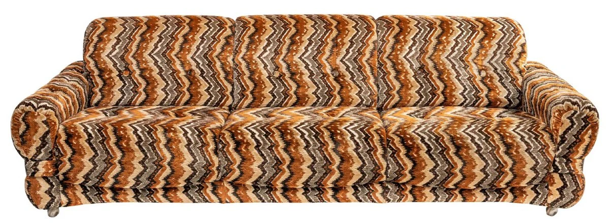 Luxury 70s design sofa beige / brown / black 228 x 93 x H. 70 cm - Retro living room sofa with wheels - 70s design living room furniture