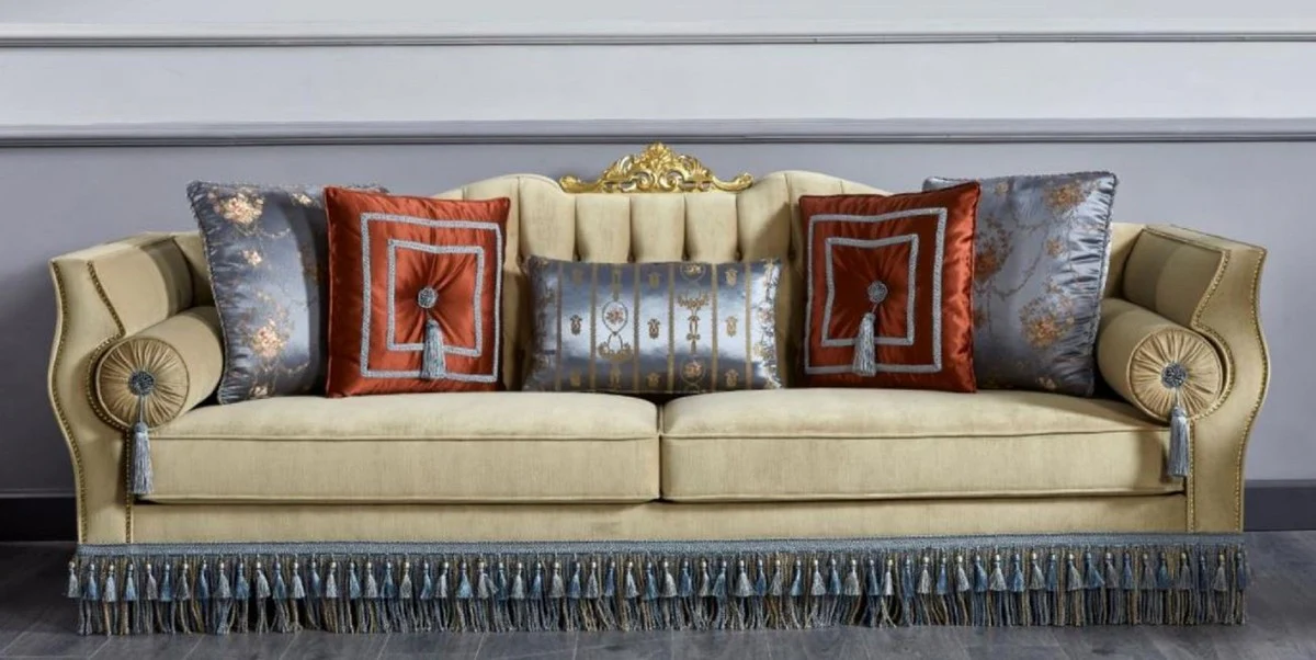 Luxury Baroque Sofa Beige / Blue - Magnificent Living Room Sofa - Baroque Style Living Room Furniture - Luxury Furniture in Baroque Style - Baroque Furnishings - Noble & Magnificent