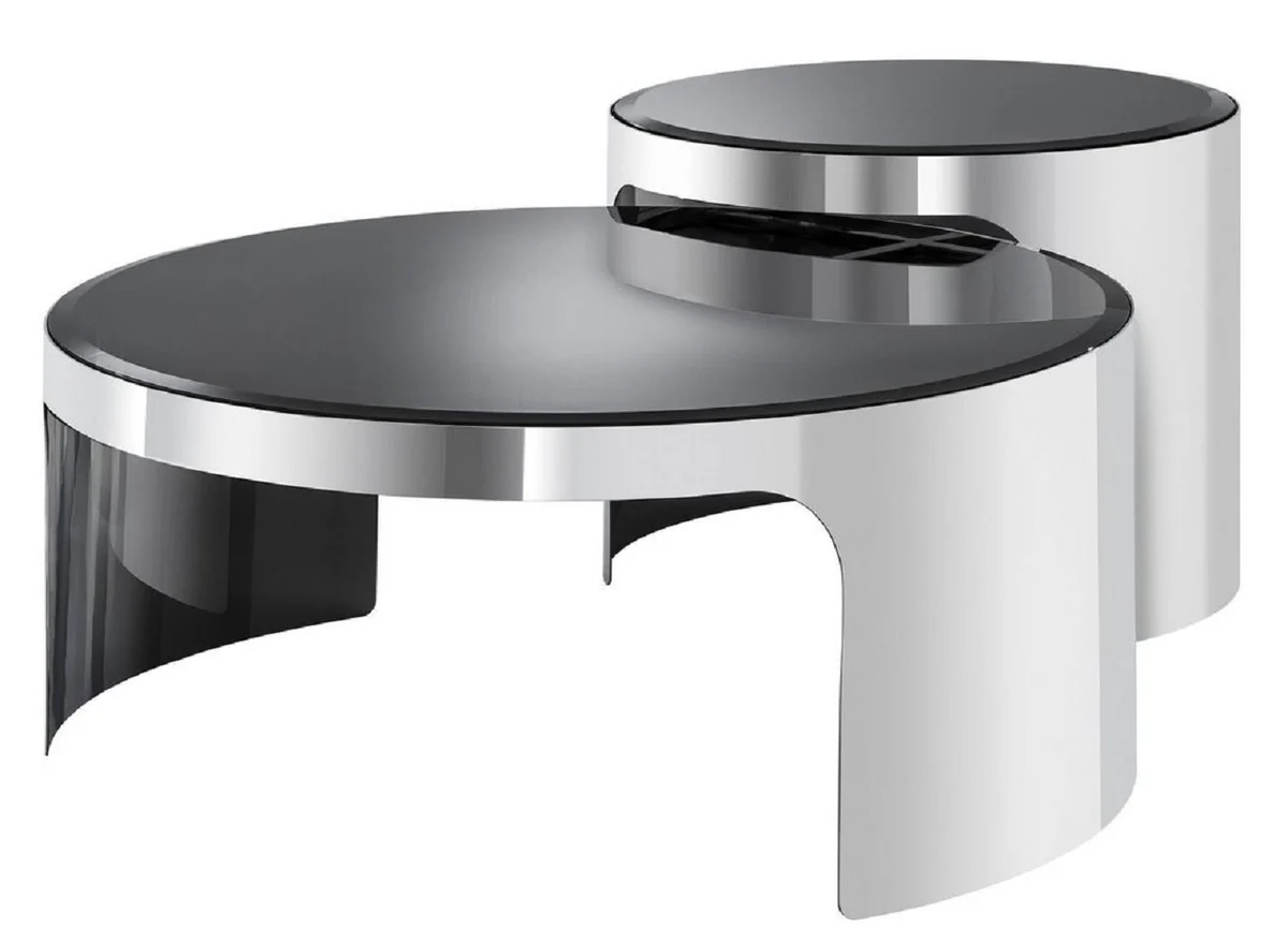 Designer coffee table set silver / black - luxury stainless steel living room tables with glass tops - luxury living room furniture