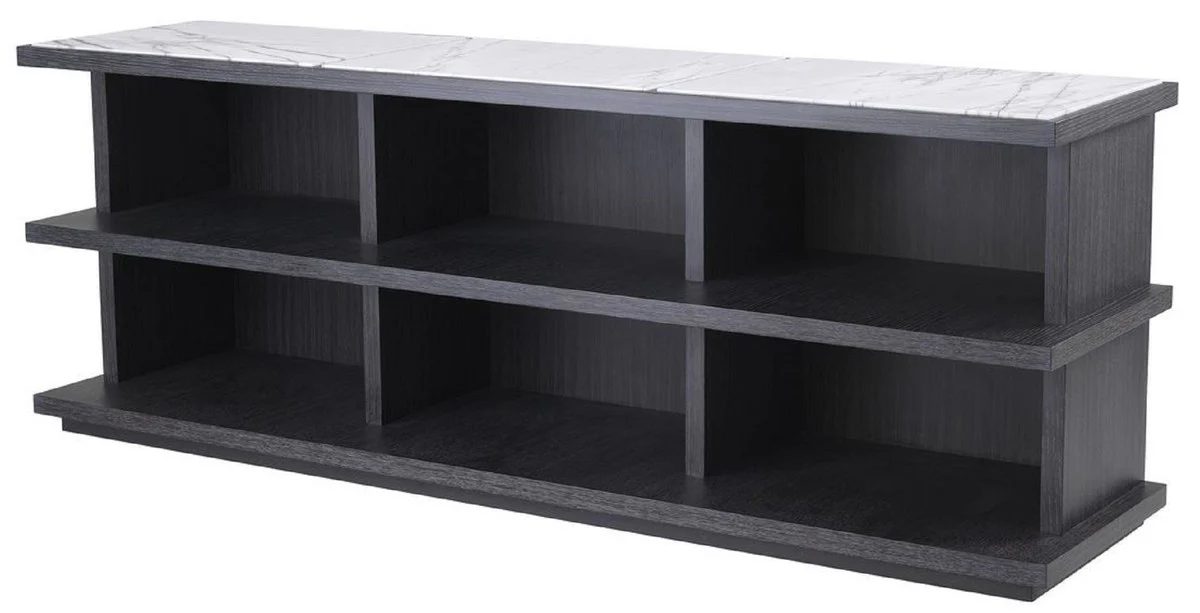 Luxury shelf cabinet anthracite gray / white / lilac 220 x 55 x H. 80 cm - Elegant solid wood cabinet with 3 shelves and marble tops - Luxury living room furniture