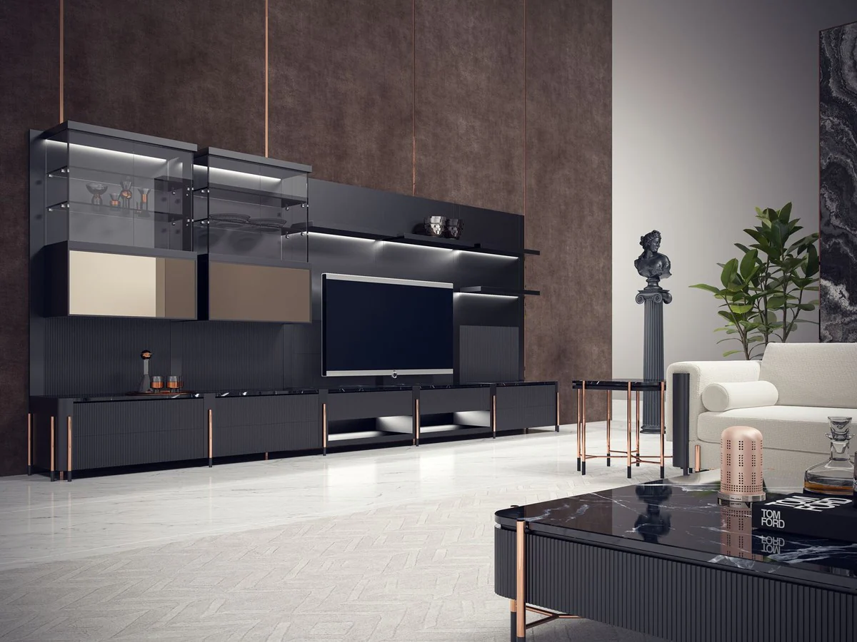 Luxury side table black / matt black / copper 59 x 59 x H. 55 cm - Square table with marble top - Living room furniture - Hotel furniture - Luxury furniture