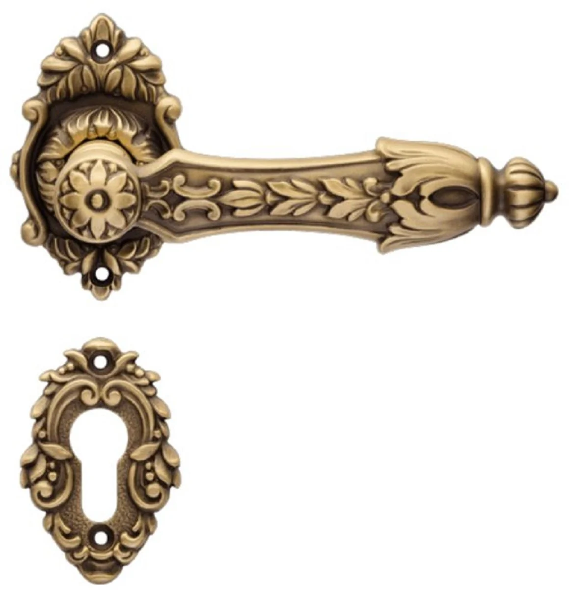 Baroque door handle set brass patinated 15.8 x H. 8.4 cm - Magnificent door handles in the baroque style