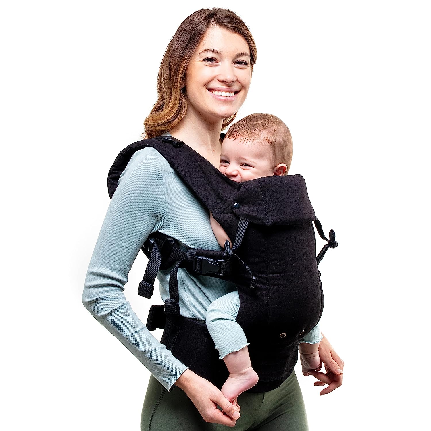 Babytrage für Neugeborene bis Kleinkinder – alle Positionen Babytrage, Babytrage-Rucksack und Baby-Vordertrage mit verstellbarem Sitz, ergonomische Babytrage, 3,3–15,6 kg (Marineblau)