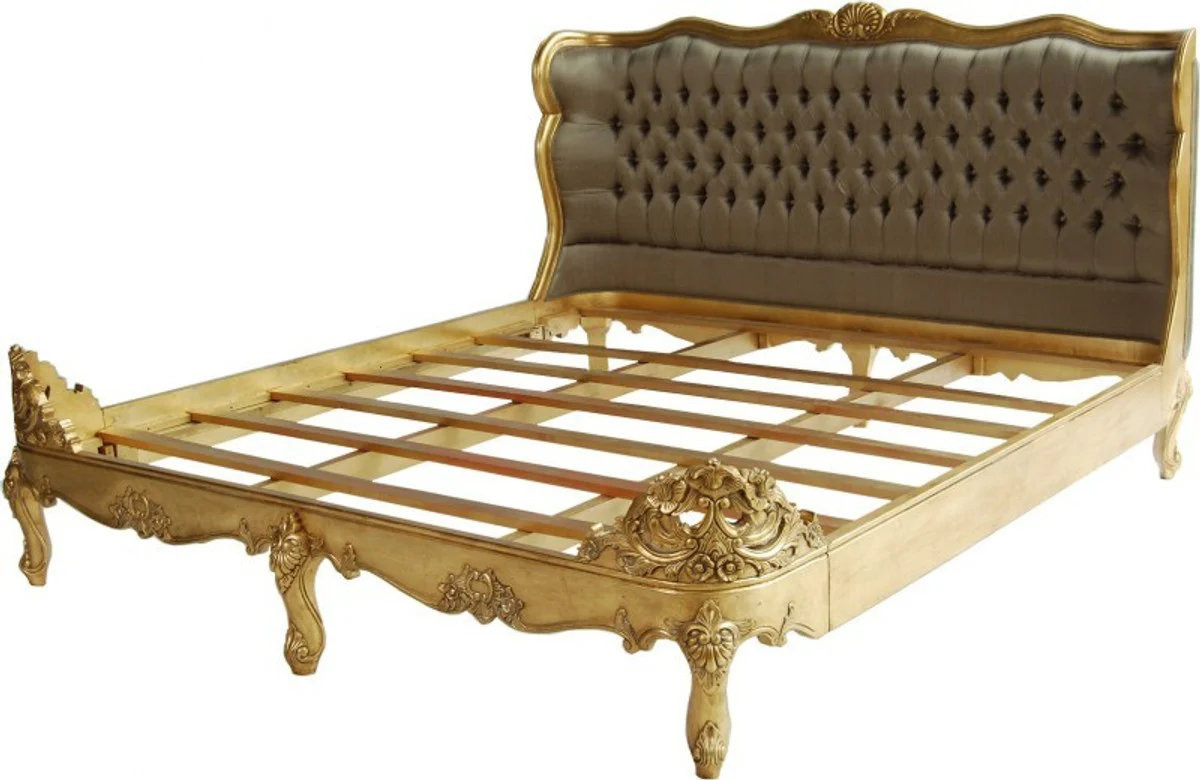 Baroque bed Barocco Gold / Khaki satin fabric 180 x 200 cm from the luxury collection by Casa Padrino