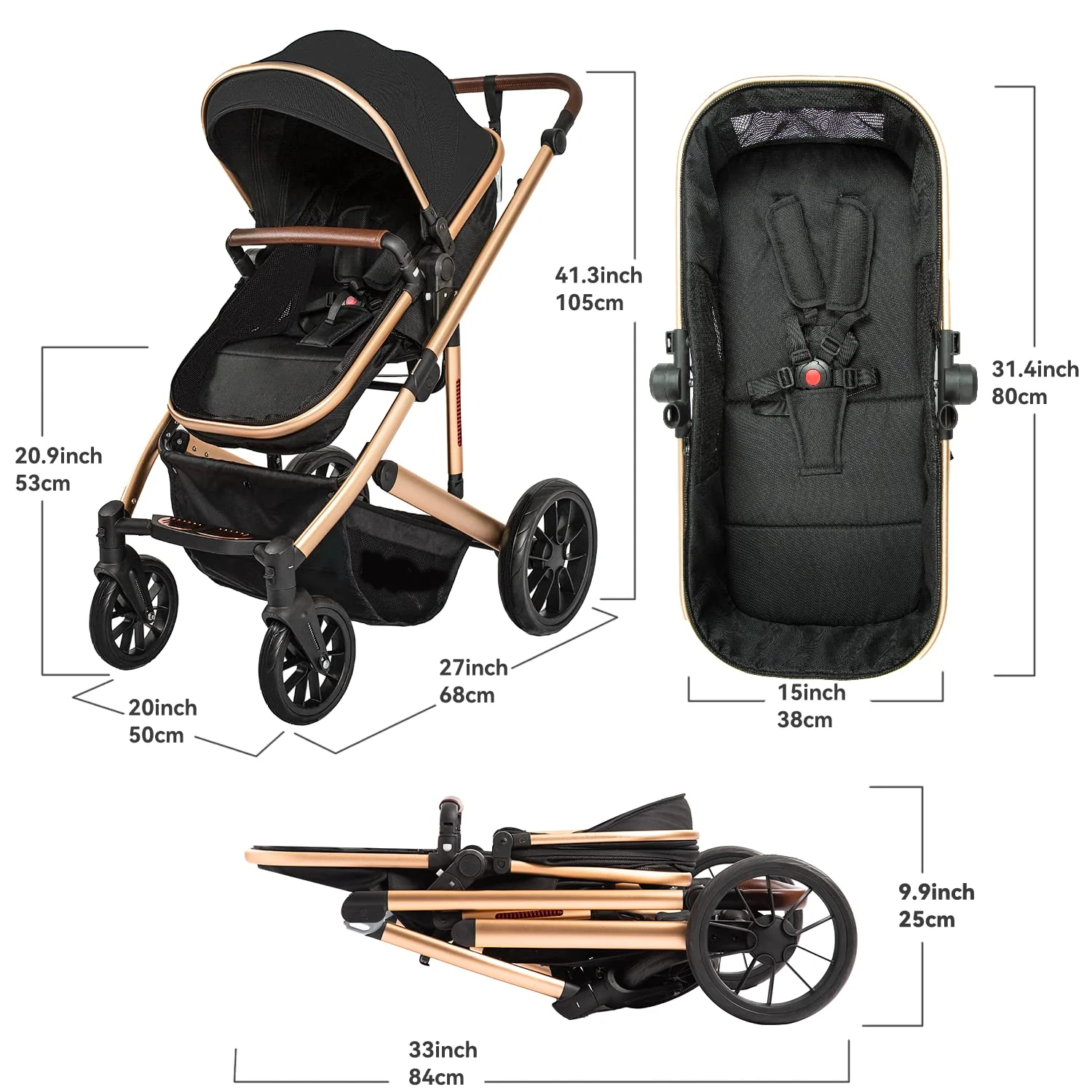 Kinderwagen – 2-in-1-Hochformat-Kabriolett-Kinderwagen mit umkehrbarem Sitz | Faltbarer Kinderwagen aus Aluminiumlegierung, stoßfest, für Kleinkinder im Alter von 0 bis 36 Monaten